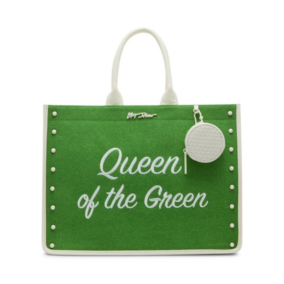 Betsey Johnson Kitsch Queen Of The Green Large Canvas Tote Bag Green & White NWT - Picture 3 of 16
